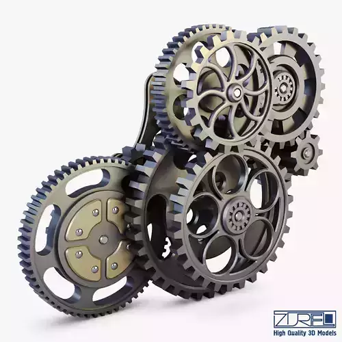 Gear Mechanism Low Poly v 3 Low-poly 3D model