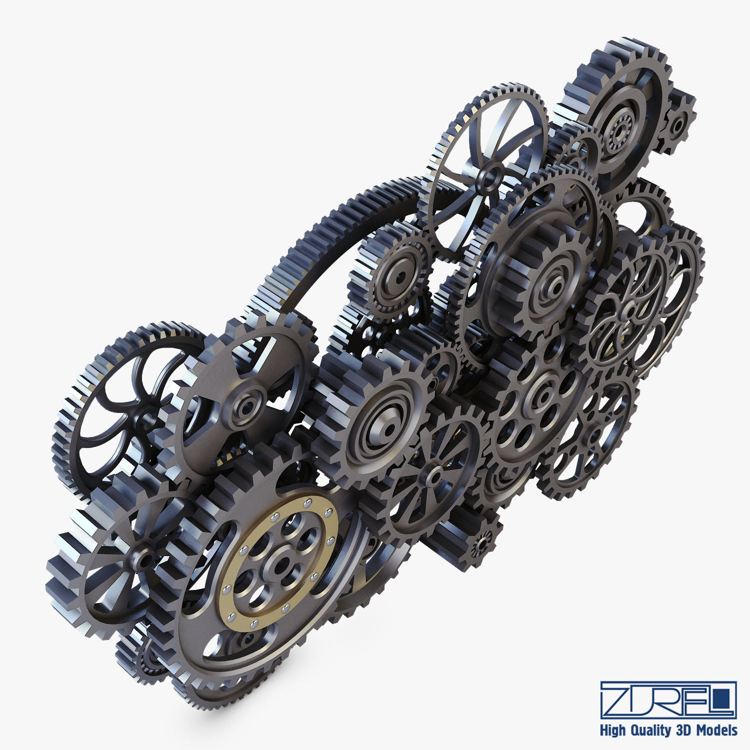 Gear Mechanism Low Poly v 2 Low-poly 3D model_6