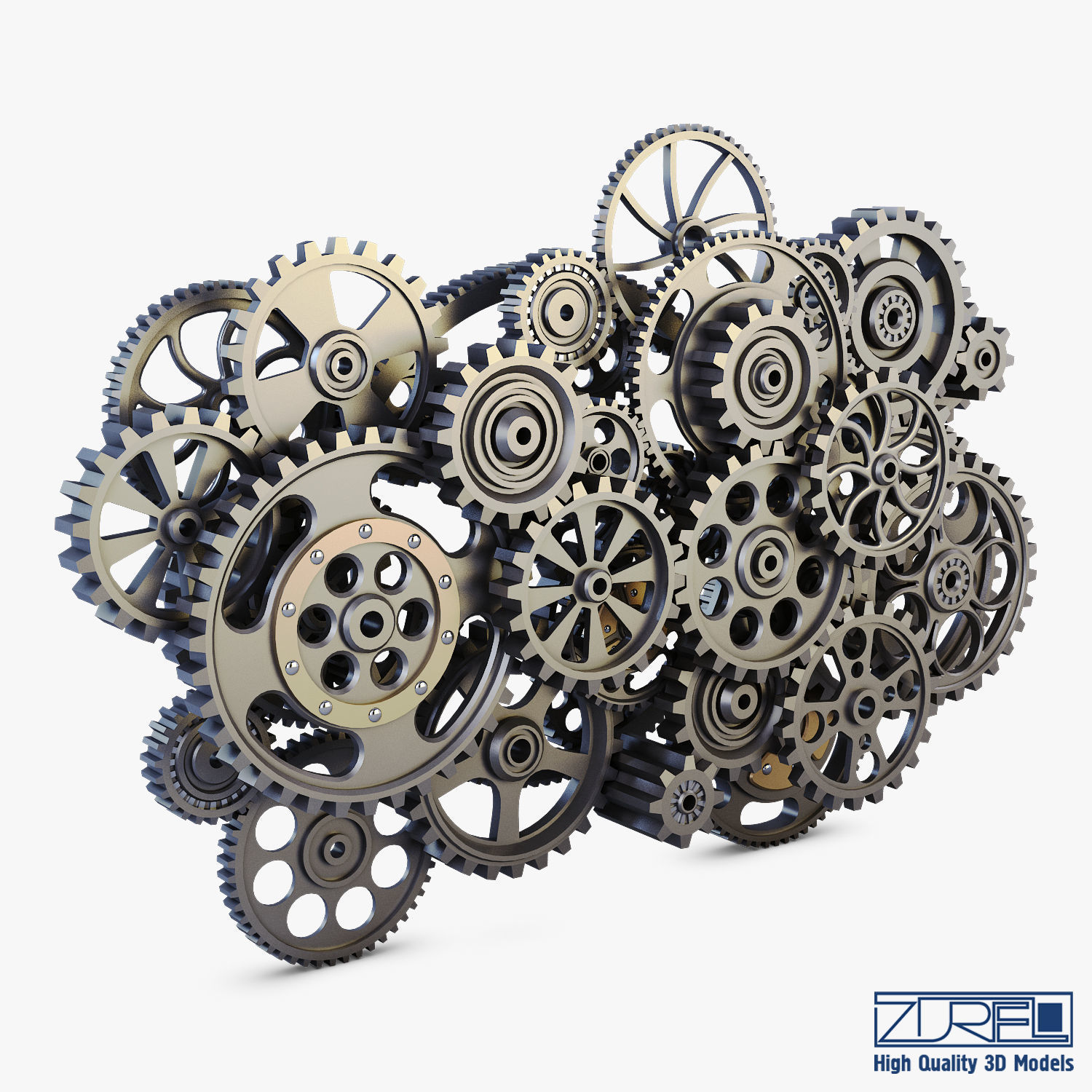 Gear Mechanism Low Poly v 2 Low-poly 3D model_1