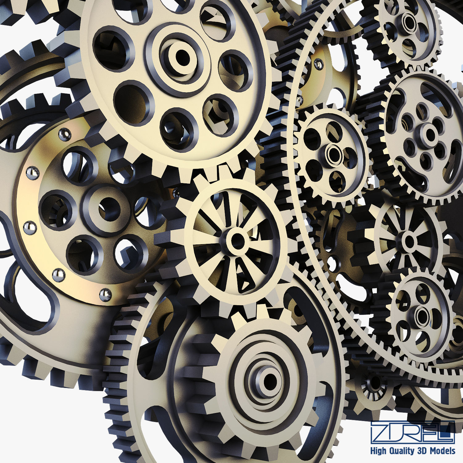 Gear Mechanism Low Poly v 2 Low-poly 3D model_24