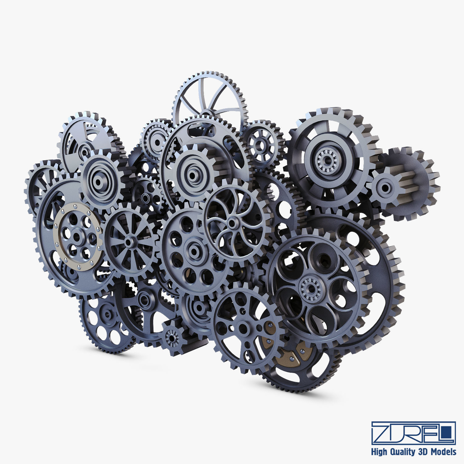 Gear Mechanism Low Poly v 2 Low-poly 3D model_3