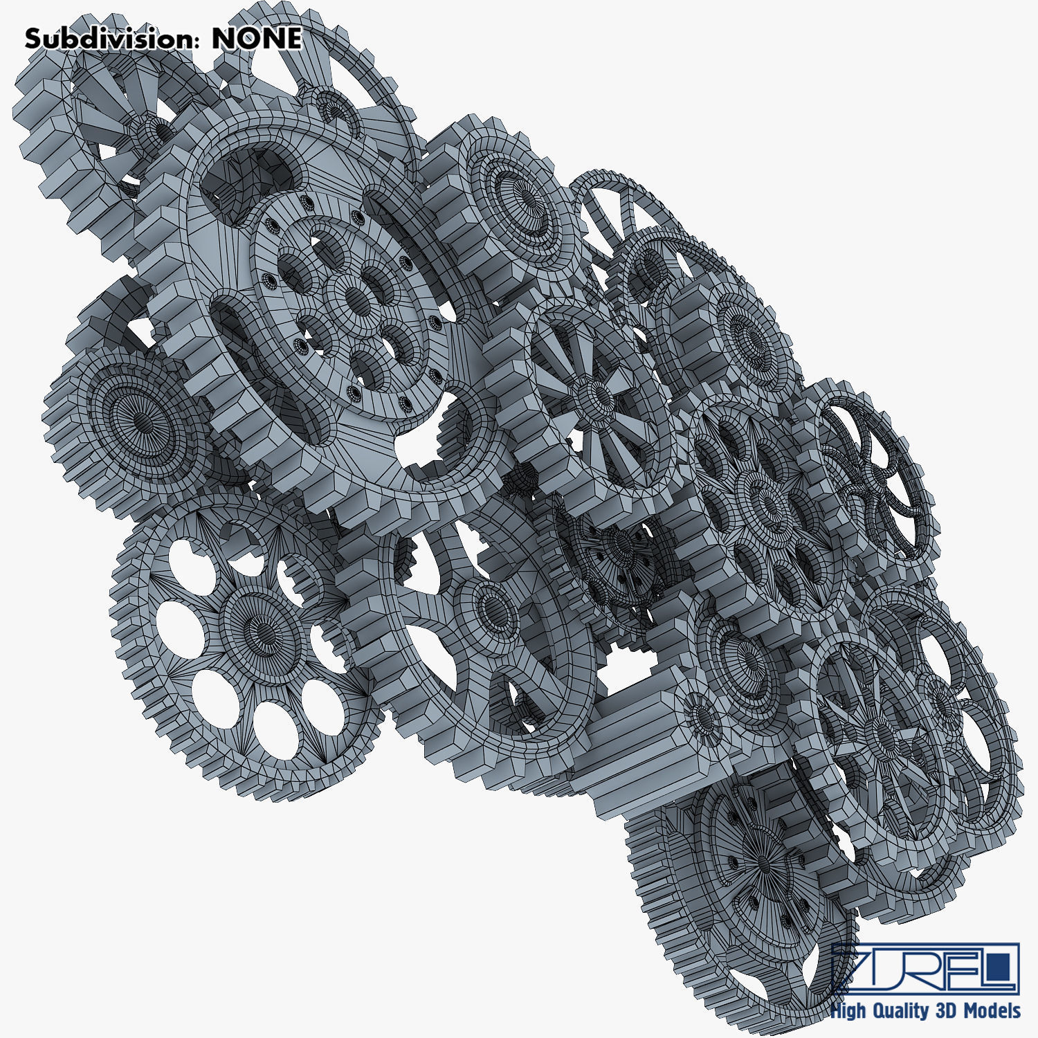 Gear Mechanism Low Poly v 2 Low-poly 3D model_31