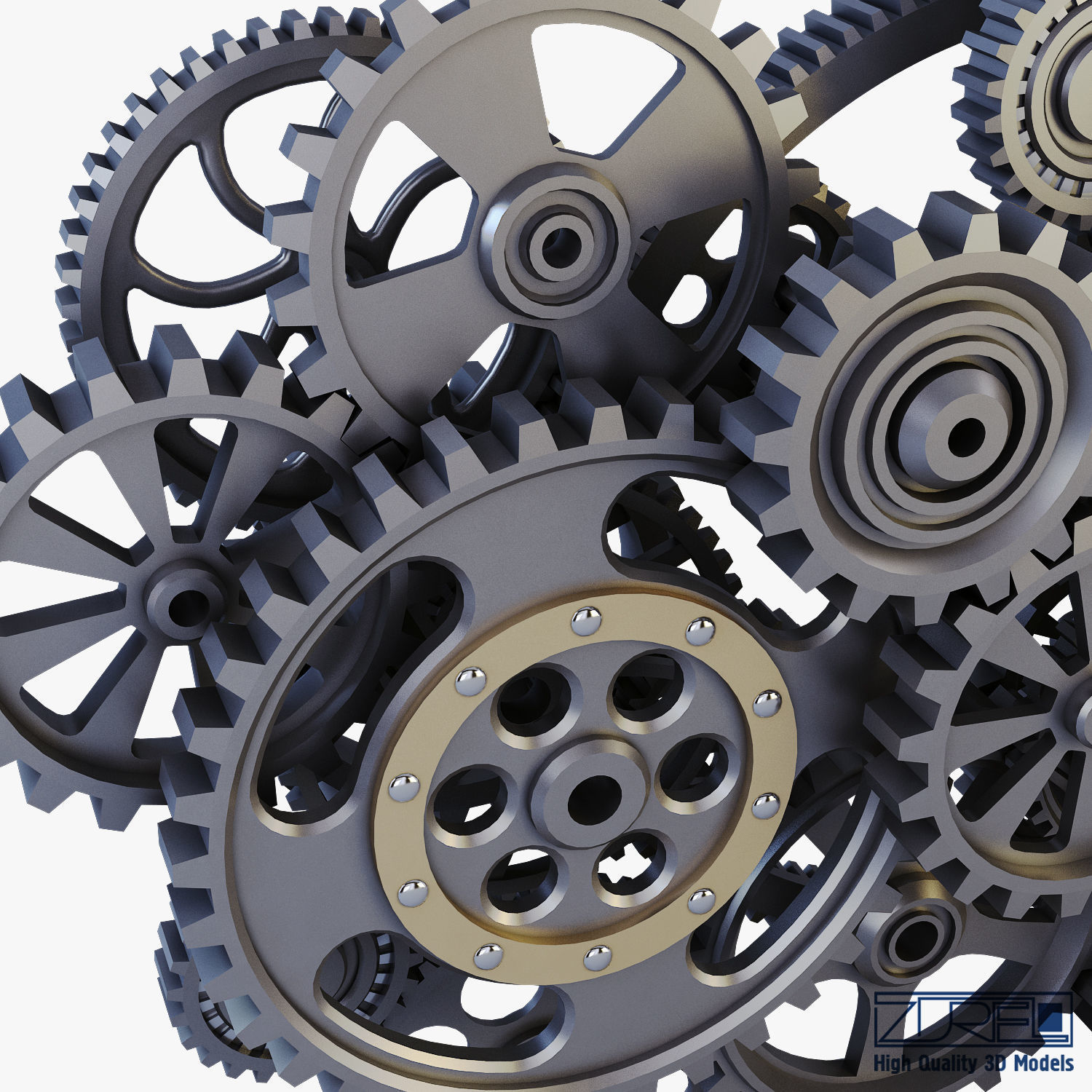 Gear Mechanism Low Poly v 2 Low-poly 3D model_17