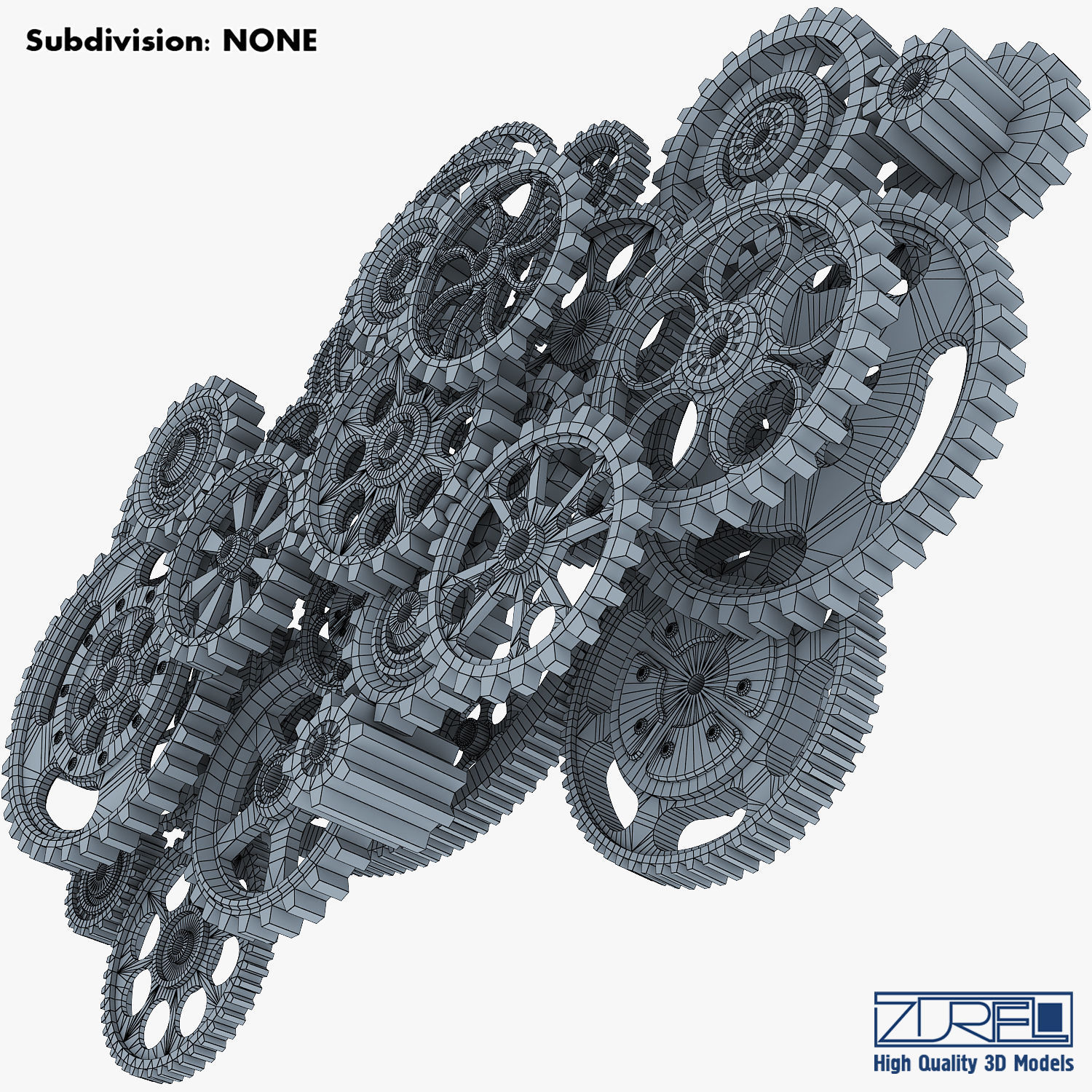 Gear Mechanism Low Poly v 2 Low-poly 3D model_33