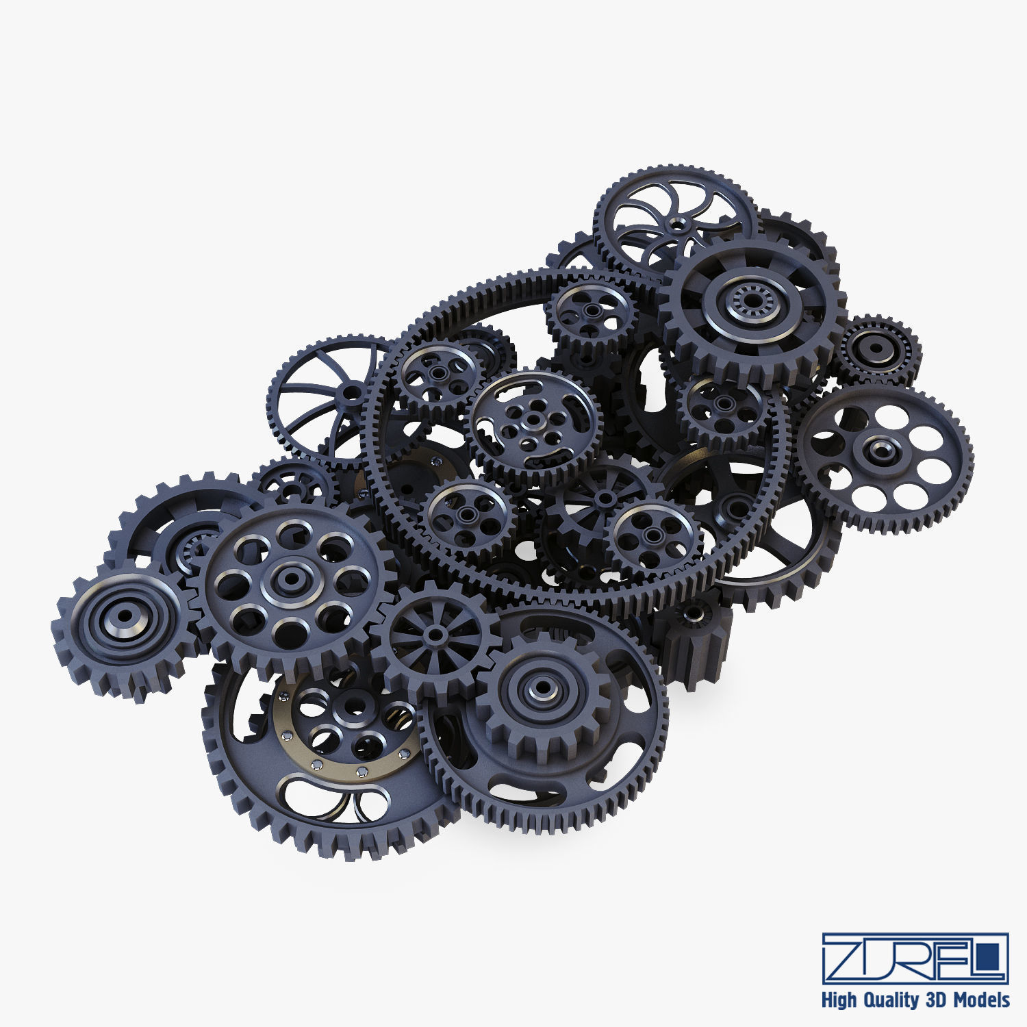 Gear Mechanism Low Poly v 2 Low-poly 3D model_15