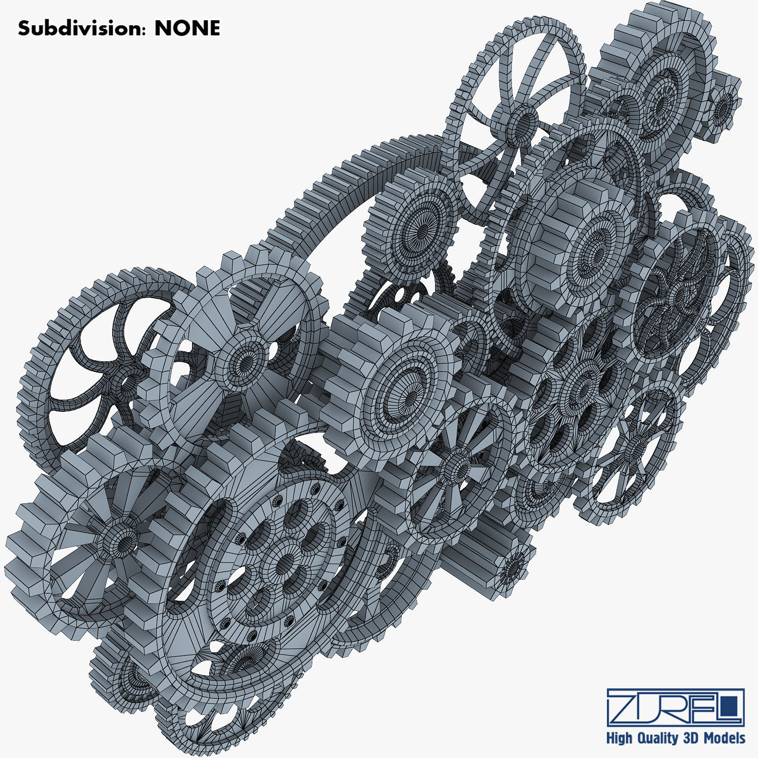 Gear Mechanism Low Poly v 2 Low-poly 3D model_27