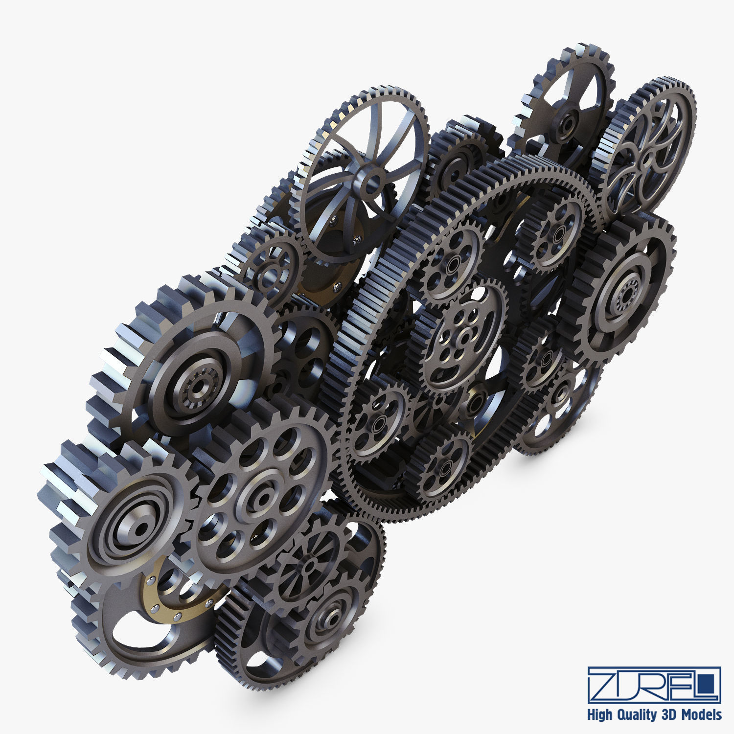 Gear Mechanism Low Poly v 2 Low-poly 3D model_7