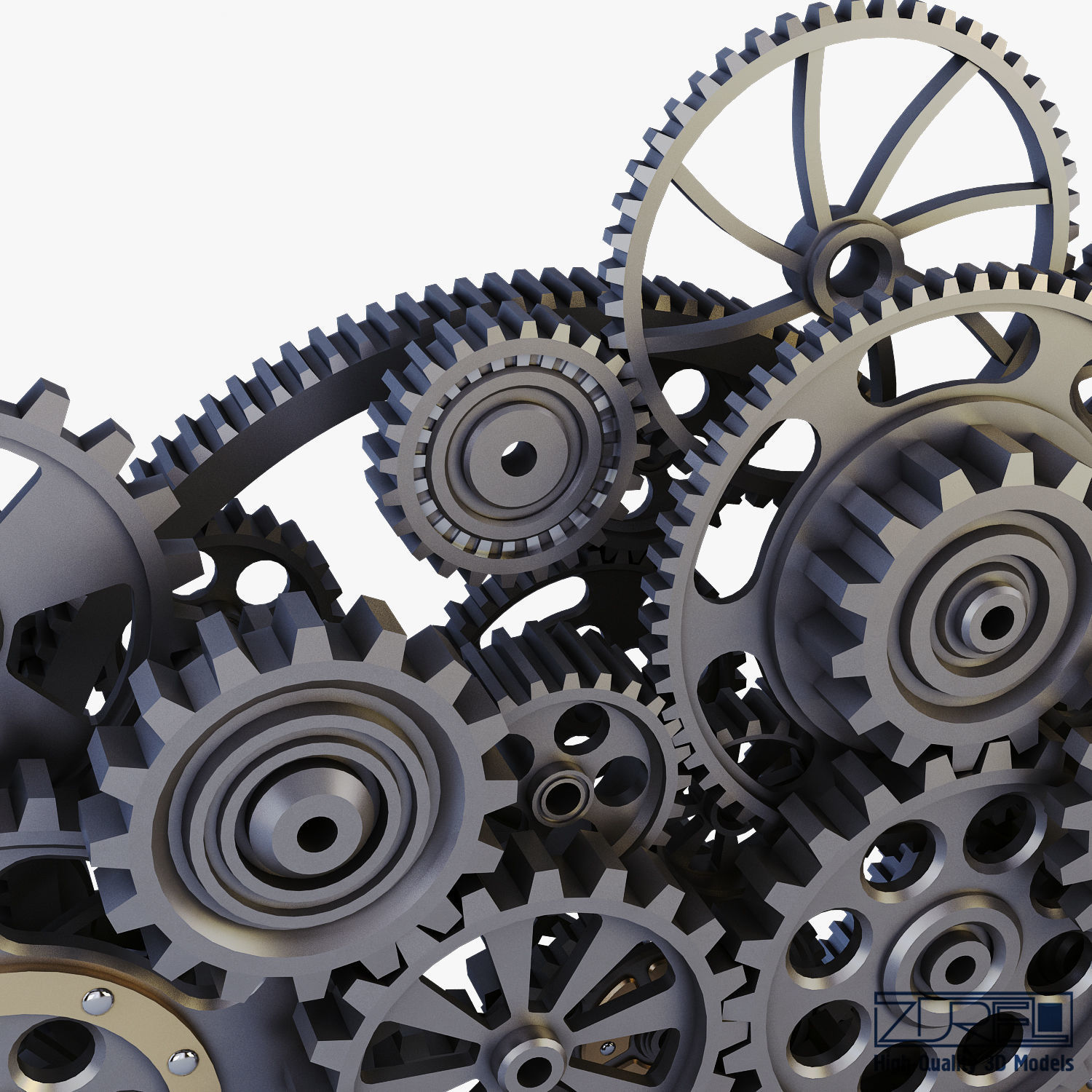 Gear Mechanism Low Poly v 2 Low-poly 3D model_16