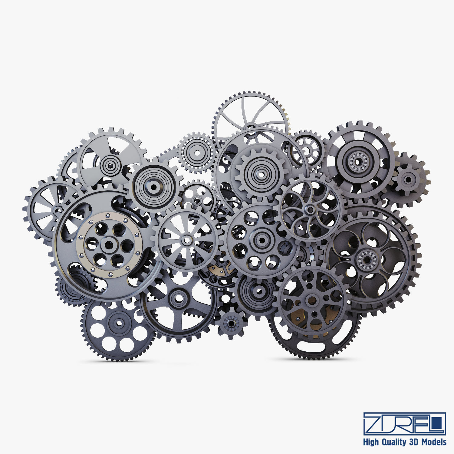 Gear Mechanism Low Poly v 2 Low-poly 3D model_4