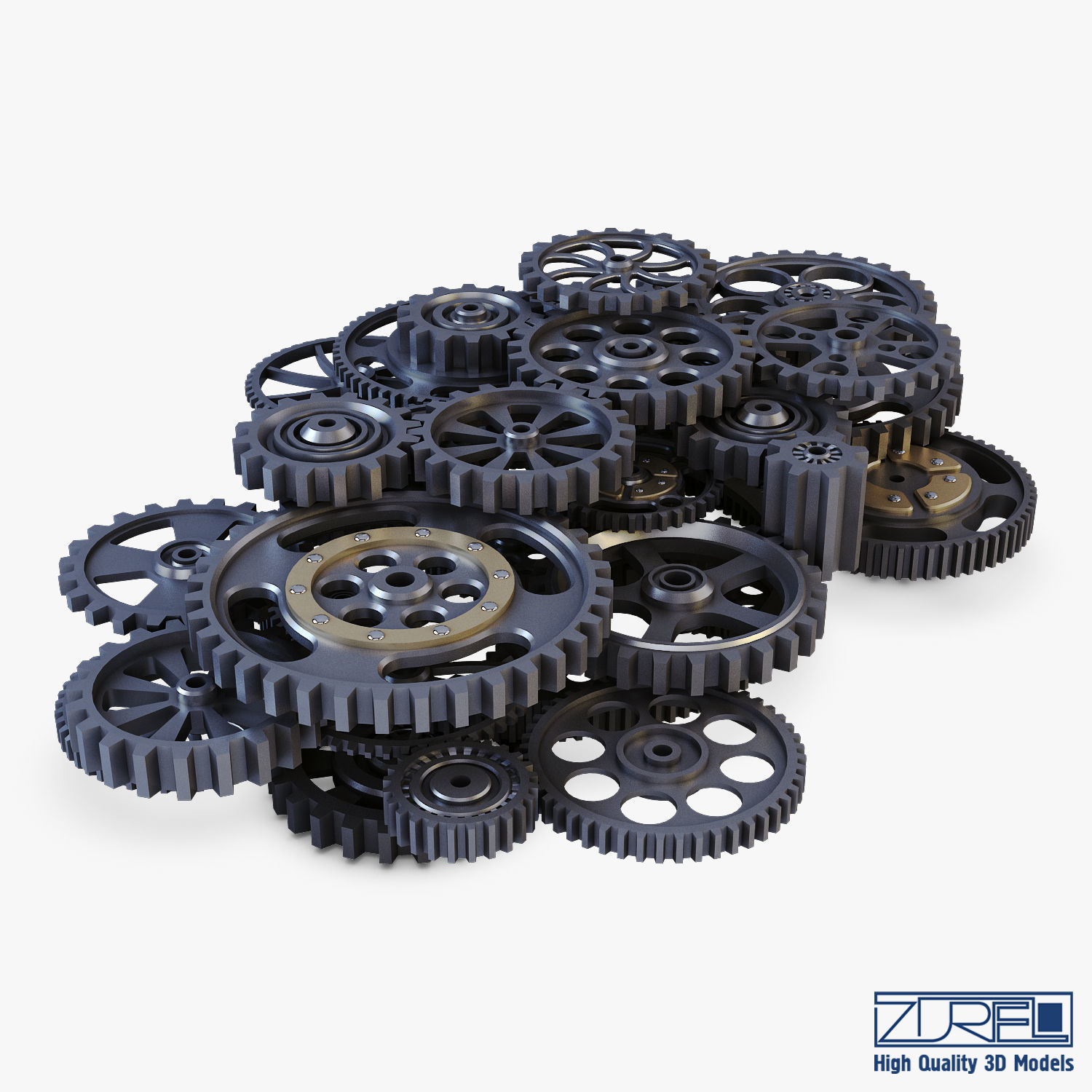 Gear Mechanism Low Poly v 2 Low-poly 3D model_12