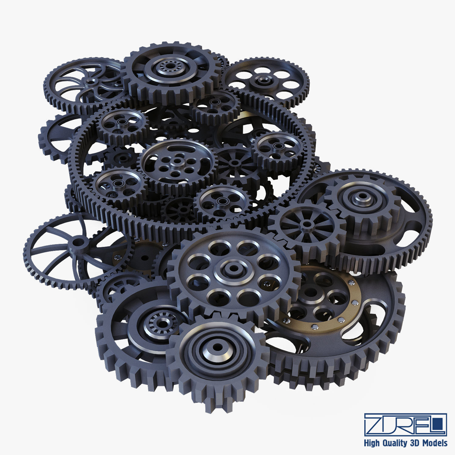 Gear Mechanism Low Poly v 2 Low-poly 3D model_14