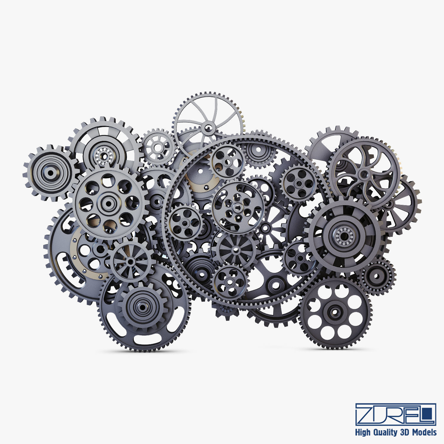 Gear Mechanism Low Poly v 2 Low-poly 3D model_5