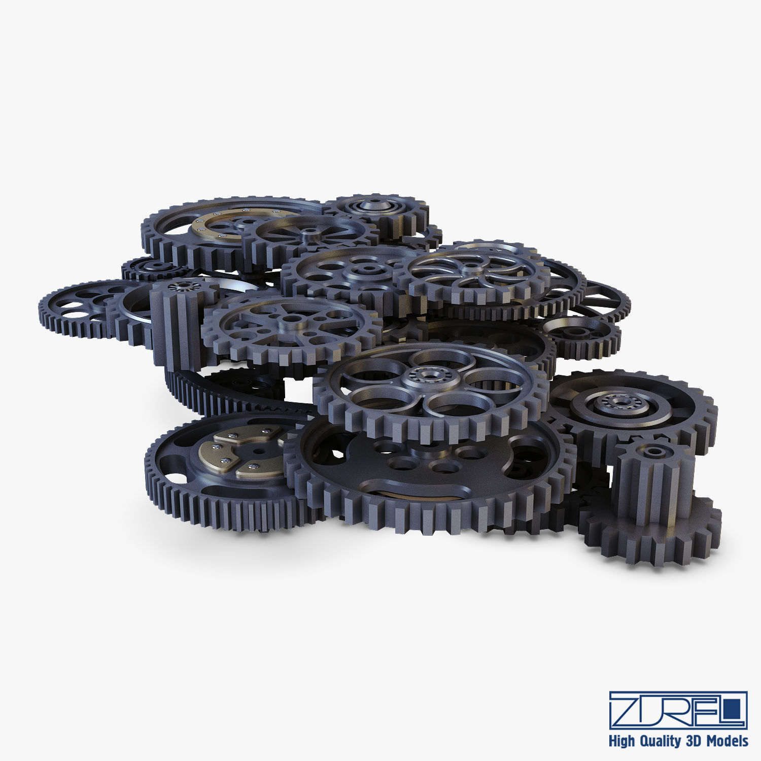 Gear Mechanism Low Poly v 2 Low-poly 3D model_13