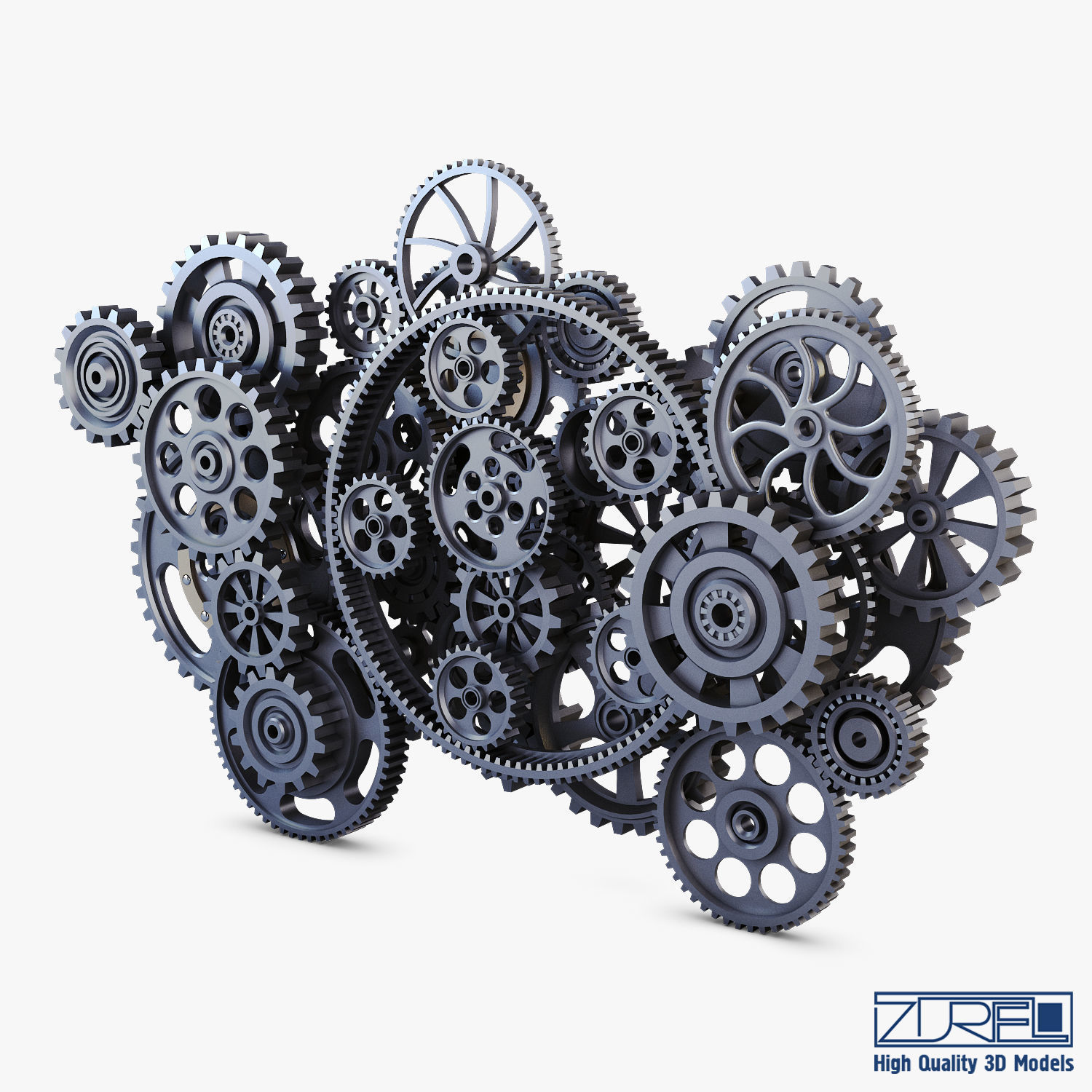 Gear Mechanism Low Poly v 2 Low-poly 3D model_2