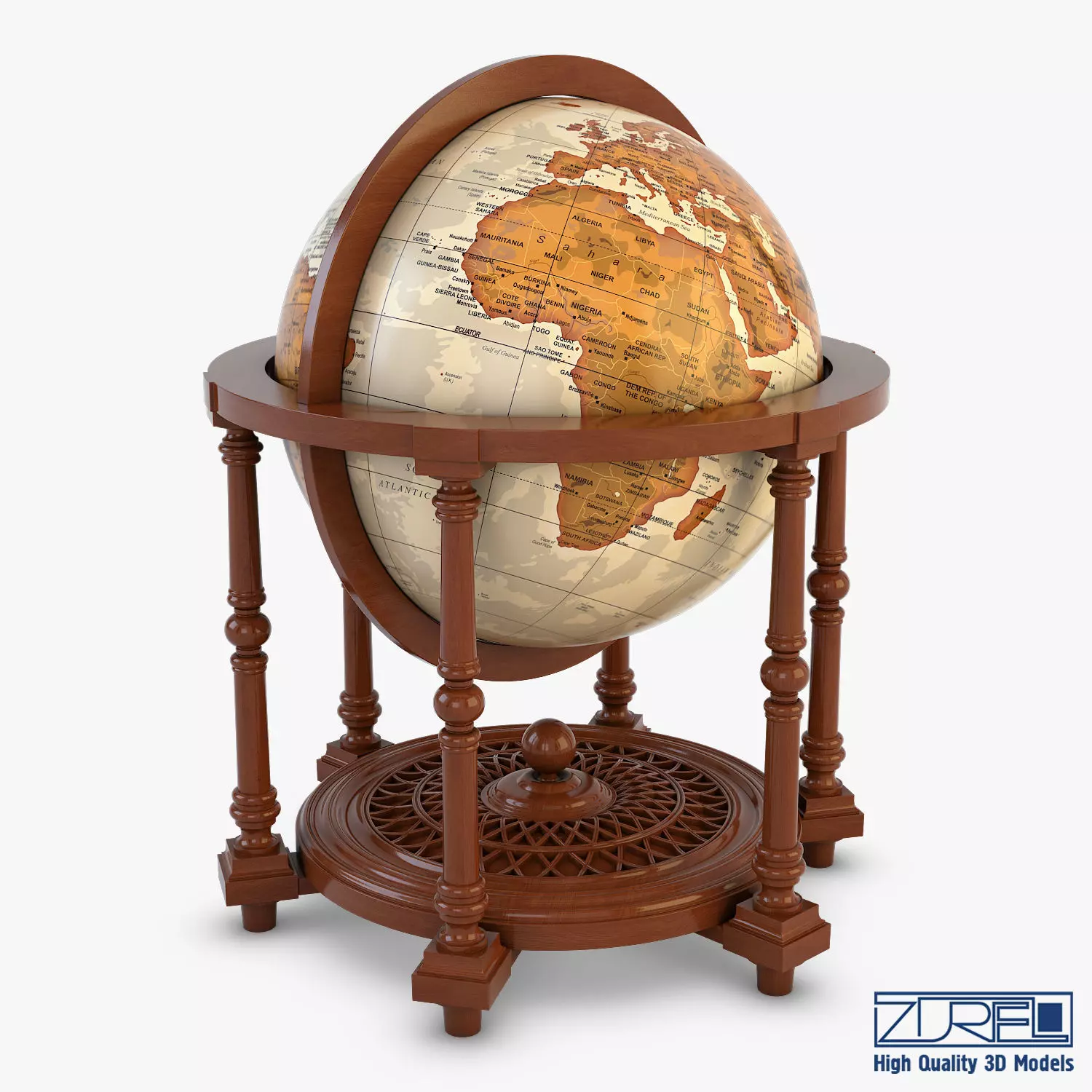 Antique Globe Low-poly 3D model_0