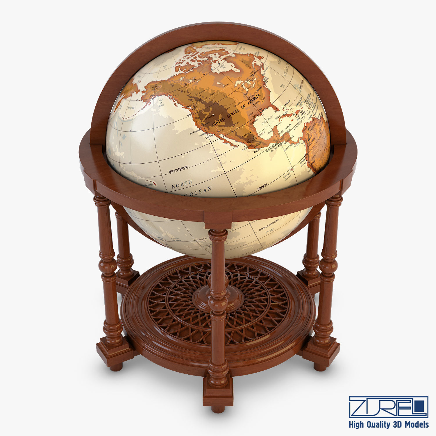 Antique Globe Low-poly 3D model_3