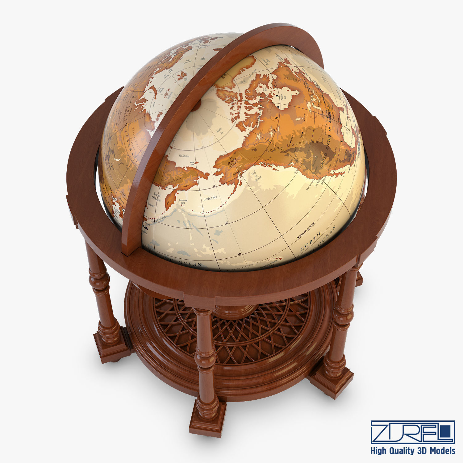 Antique Globe Low-poly 3D model_2