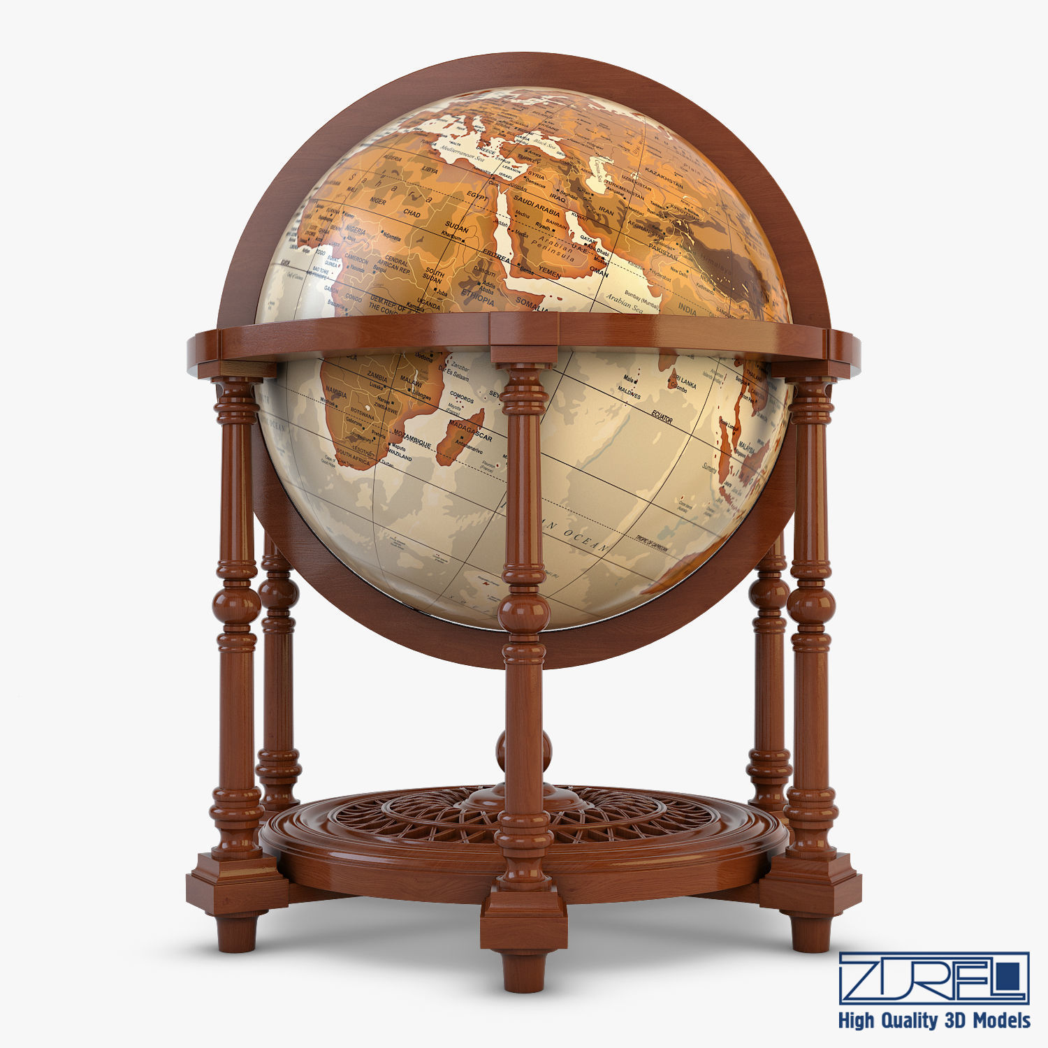 Antique Globe Low-poly 3D model_5