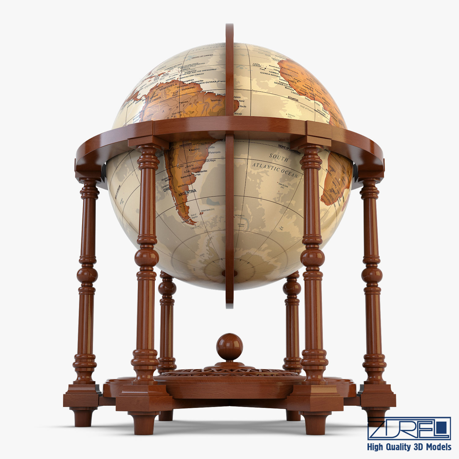 Antique Globe Low-poly 3D model_4