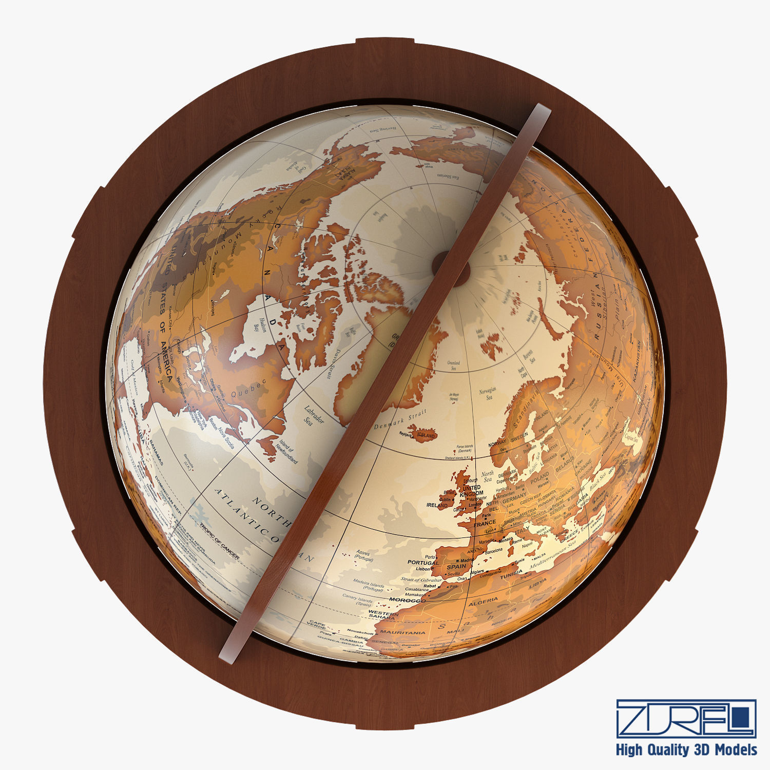 Antique Globe Low-poly 3D model_7