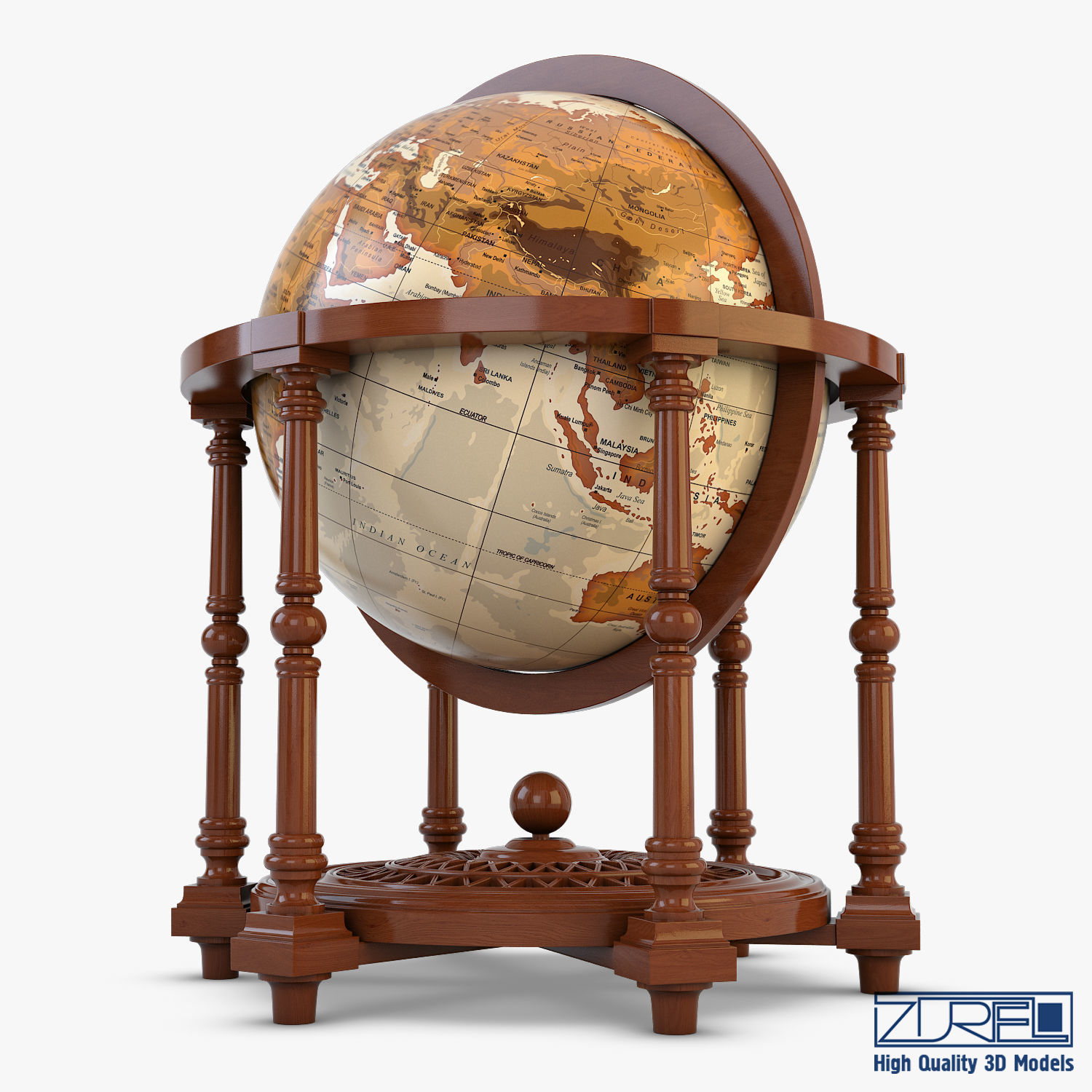 Antique Globe Low-poly 3D model_1