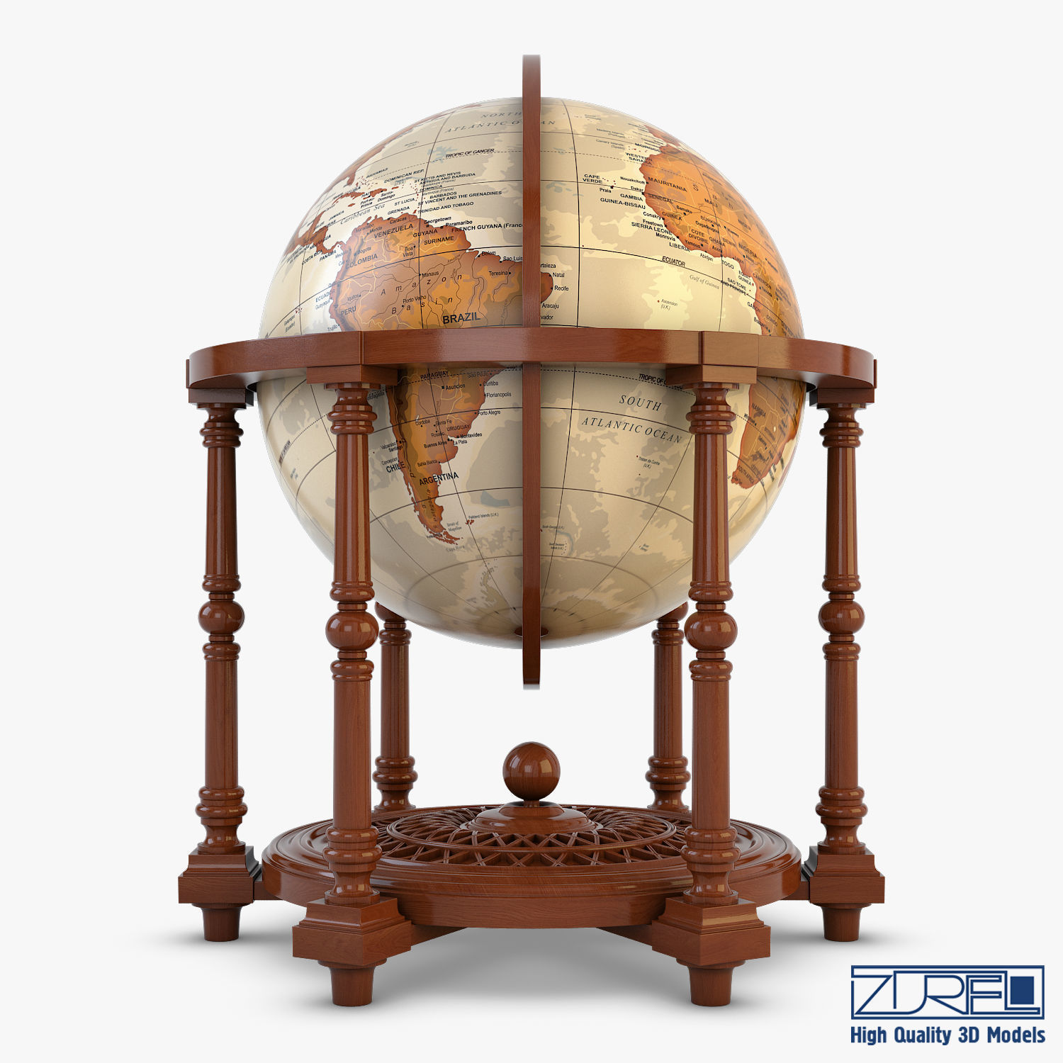 Antique Globe Low-poly 3D model_6