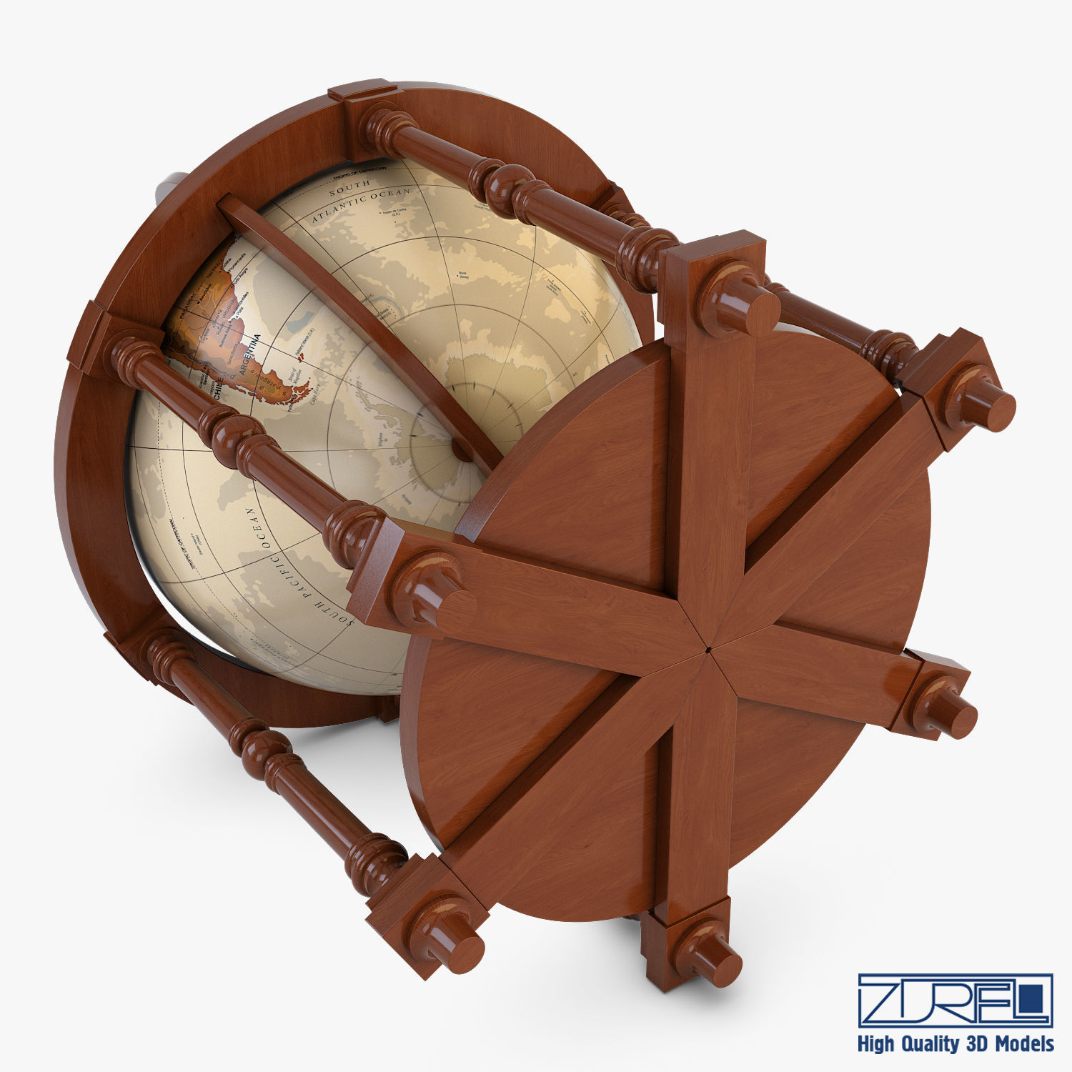 Antique Globe Low-poly 3D model_13