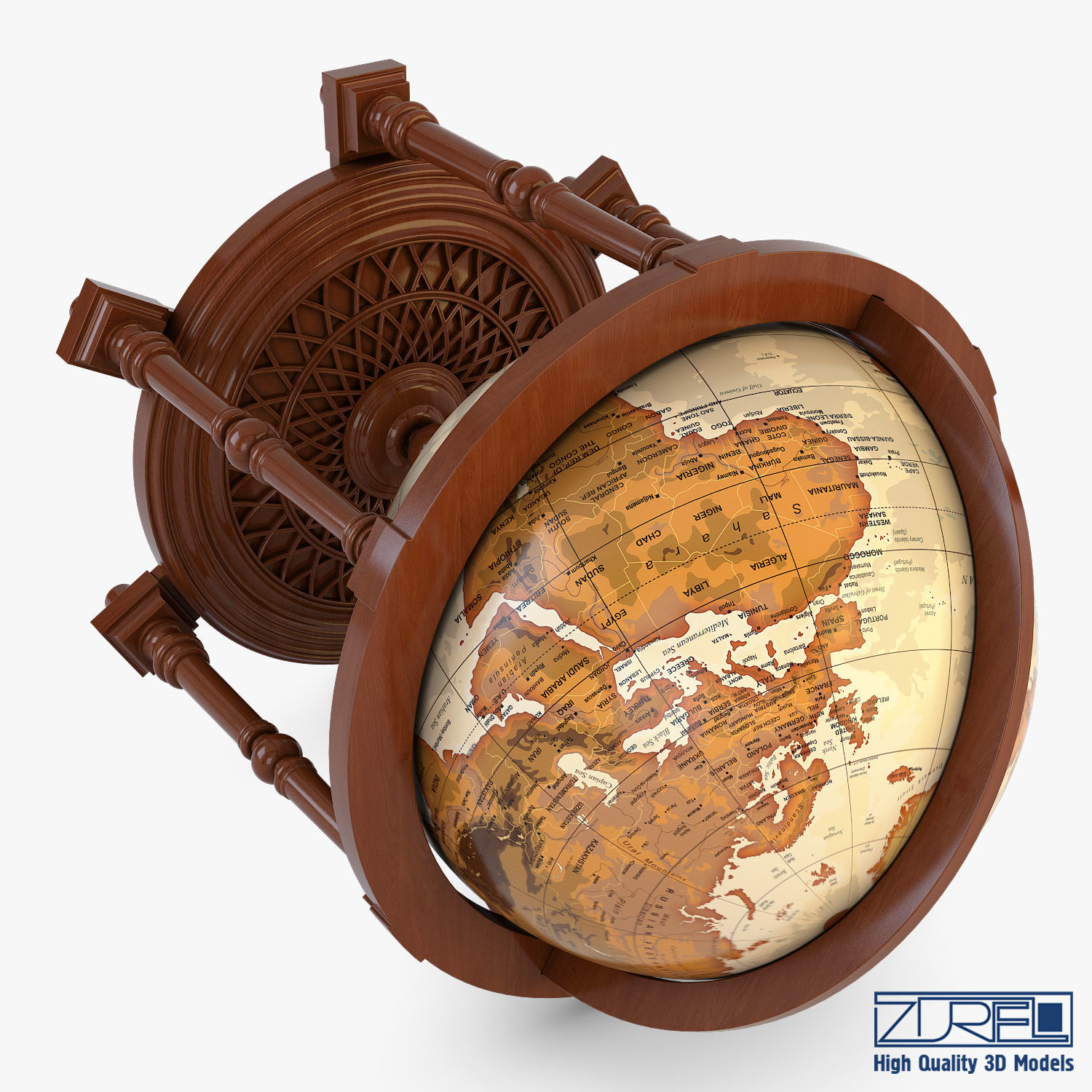Antique Globe Low-poly 3D model_14
