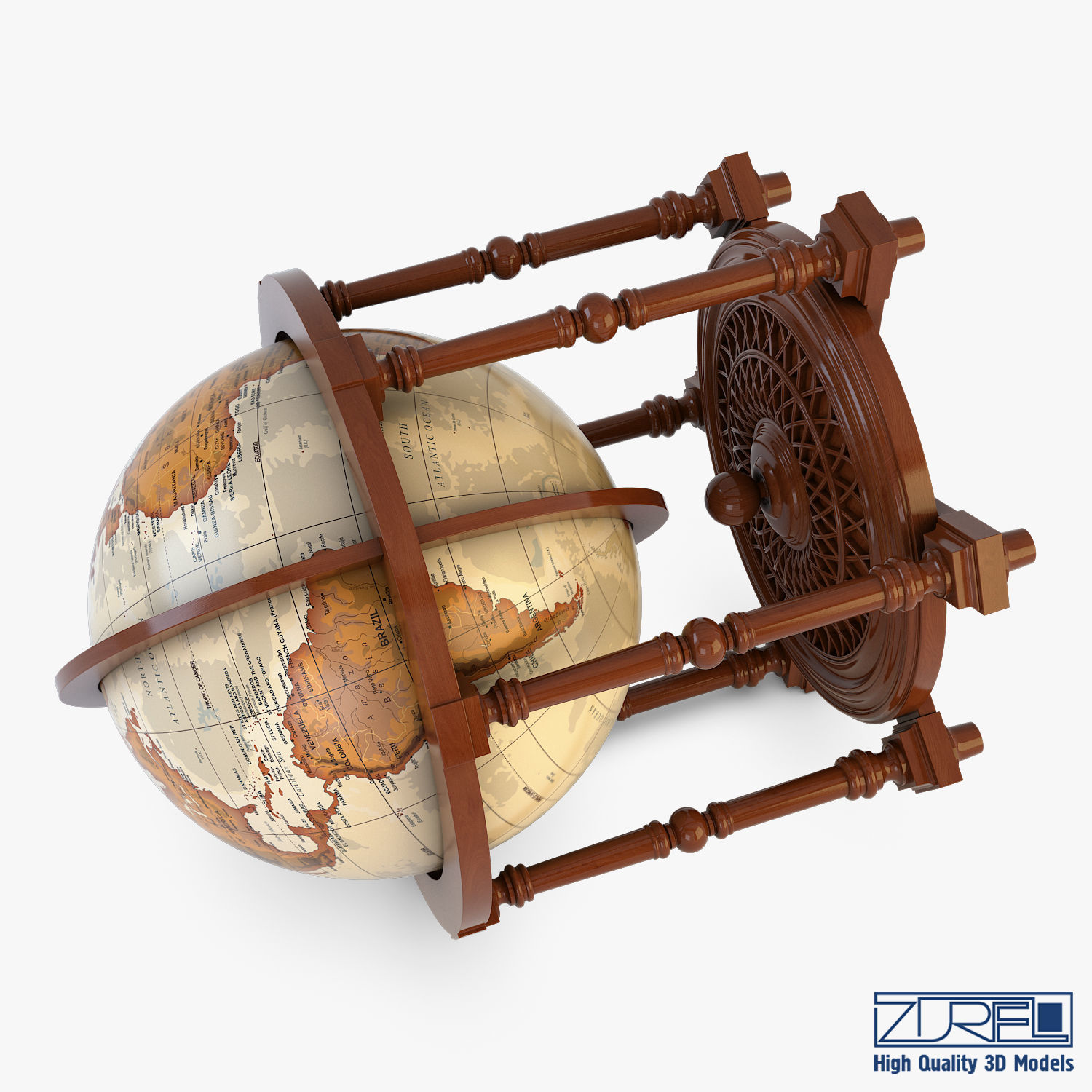 Antique Globe Low-poly 3D model_15