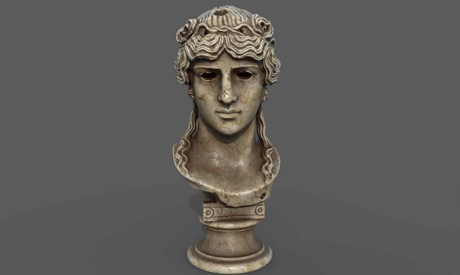 bust of Greek male - Antinous Mondragone Scan  Low-poly 3D model_21