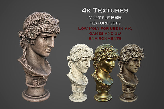 bust of Greek male - Antinous Mondragone Scan  Low-poly 3D model