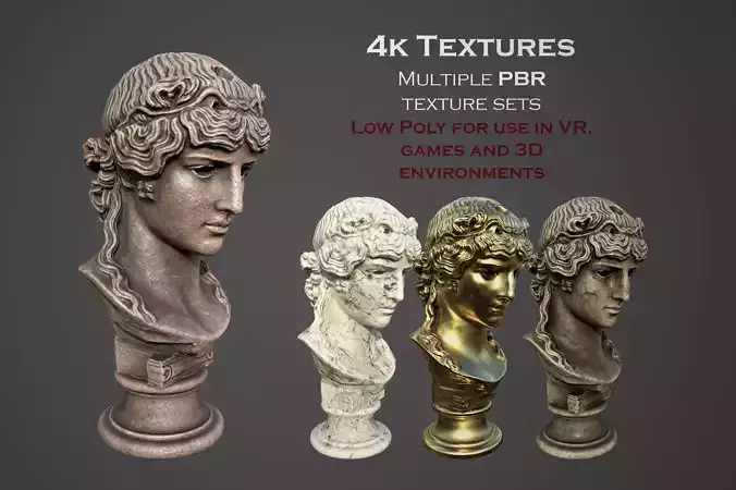 bust of Greek male - Antinous Mondragone Scan  Low-poly 3D model