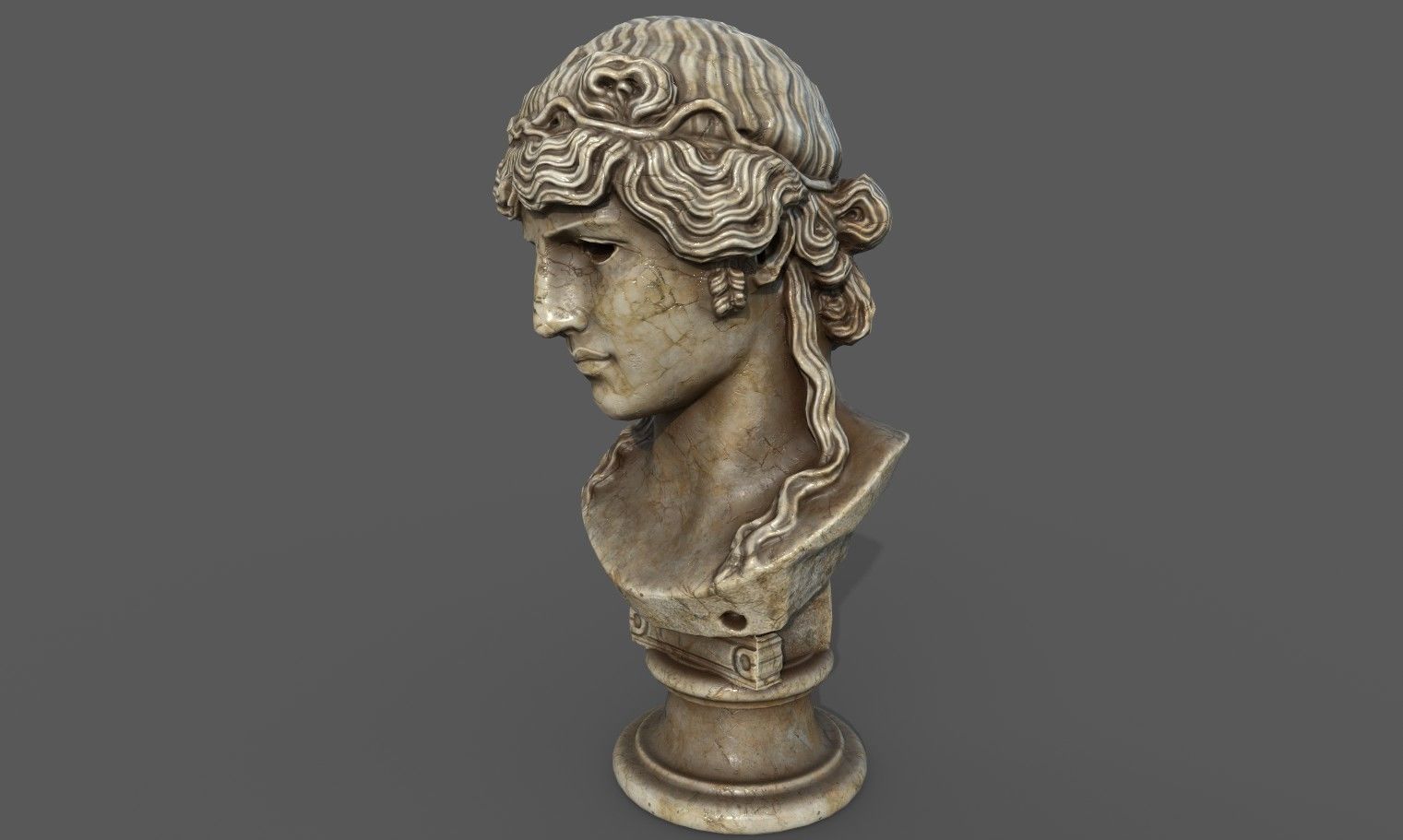 bust of Greek male - Antinous Mondragone Scan  Low-poly 3D model_24