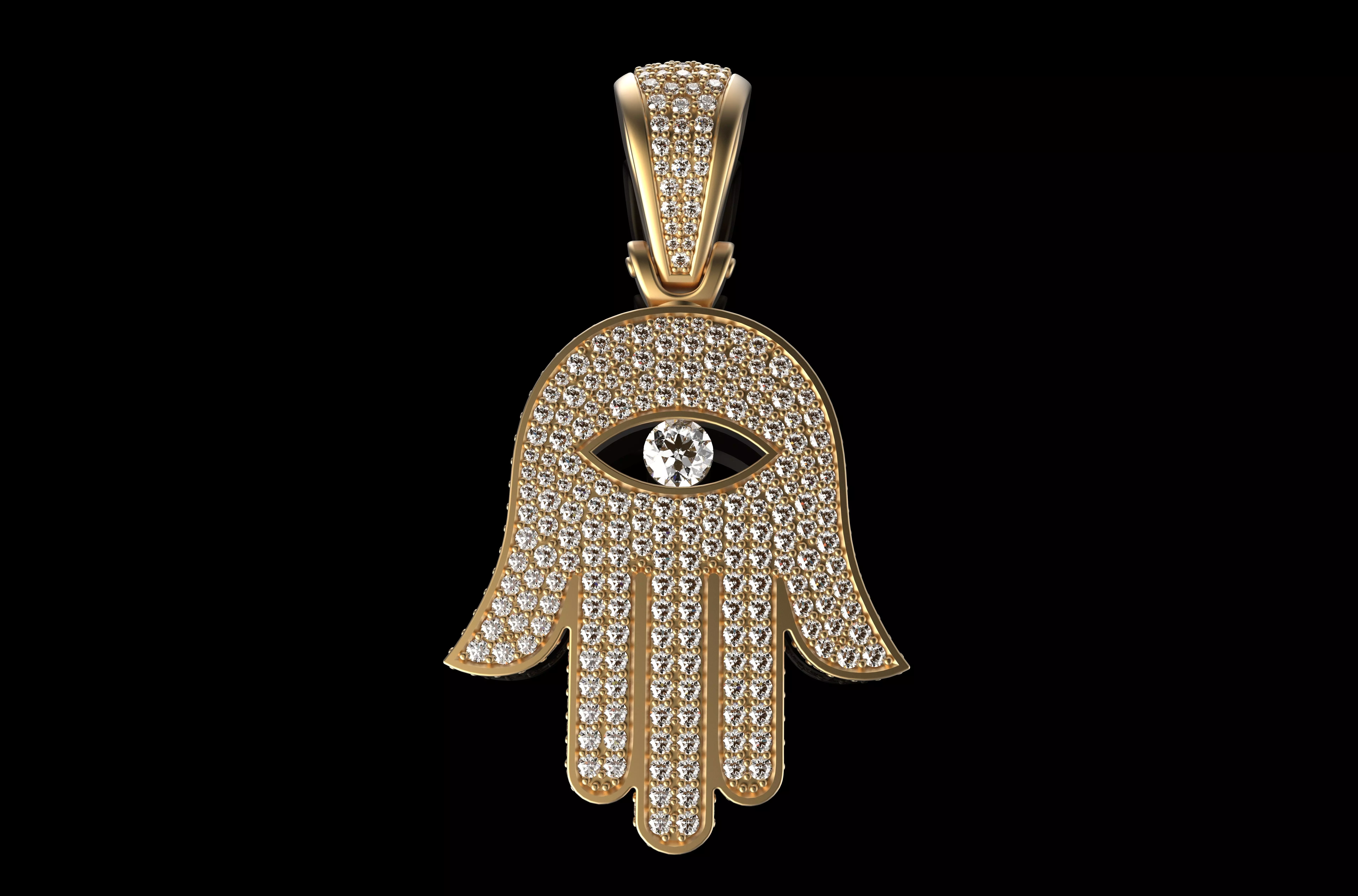 Diamond Hamsa Pendant Necklace N2 3D print model