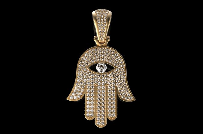 Diamond Hamsa Pendant Necklace N2 3D print model