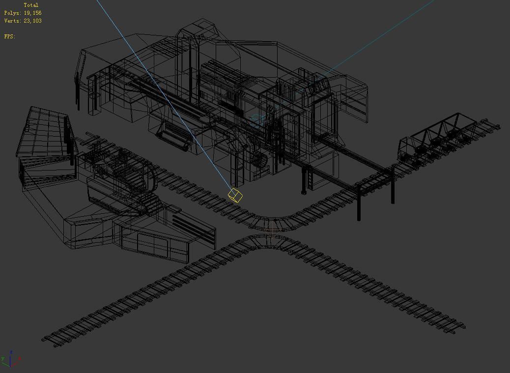 Mining-excavation-site train station with tracks and buildings 3D model_2