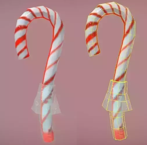 Candycane Lowpoly with wrapper Low-poly 3D model