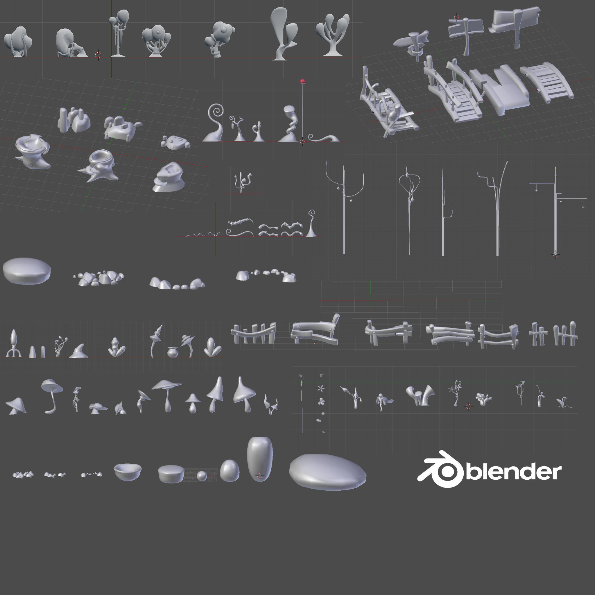 High Poly Magic Forest In the Plasticine World LODs Low-poly 3D model_17