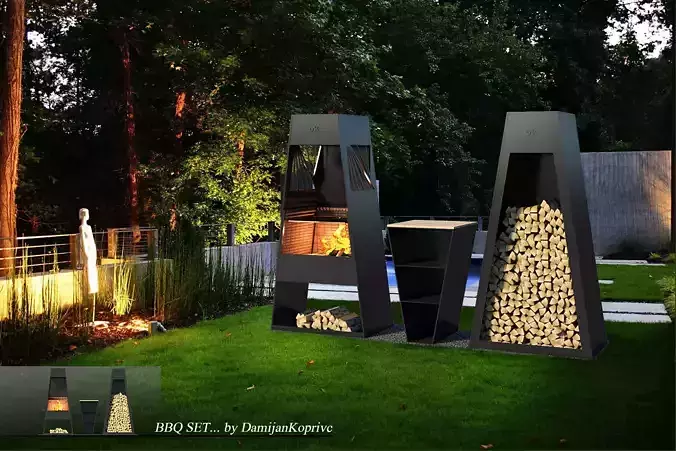 bbq set 3d model outdoor fire pits and fireplaces