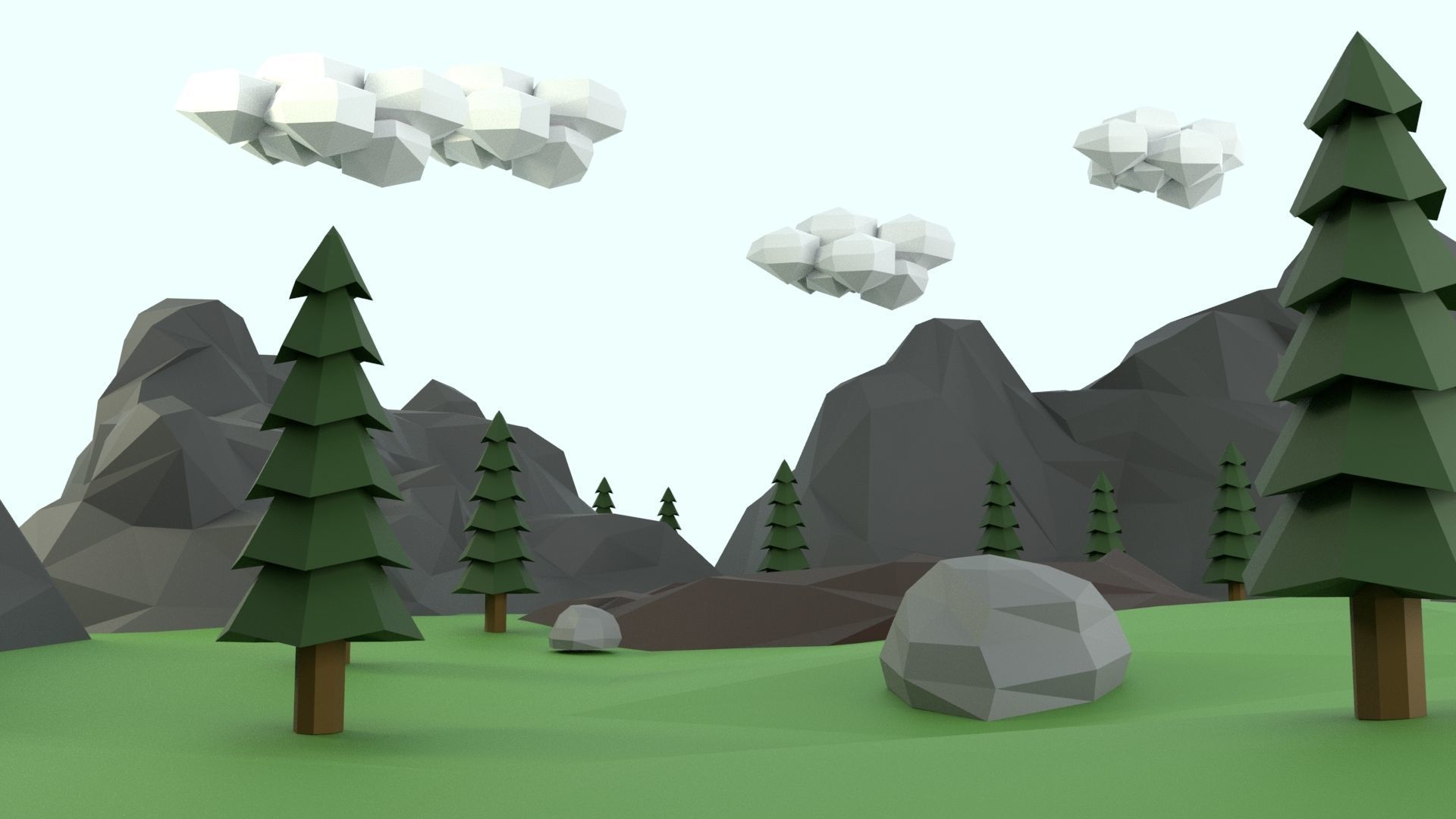 Low Poly Mountain with Crater Lake Scene Low-poly 3D model_40