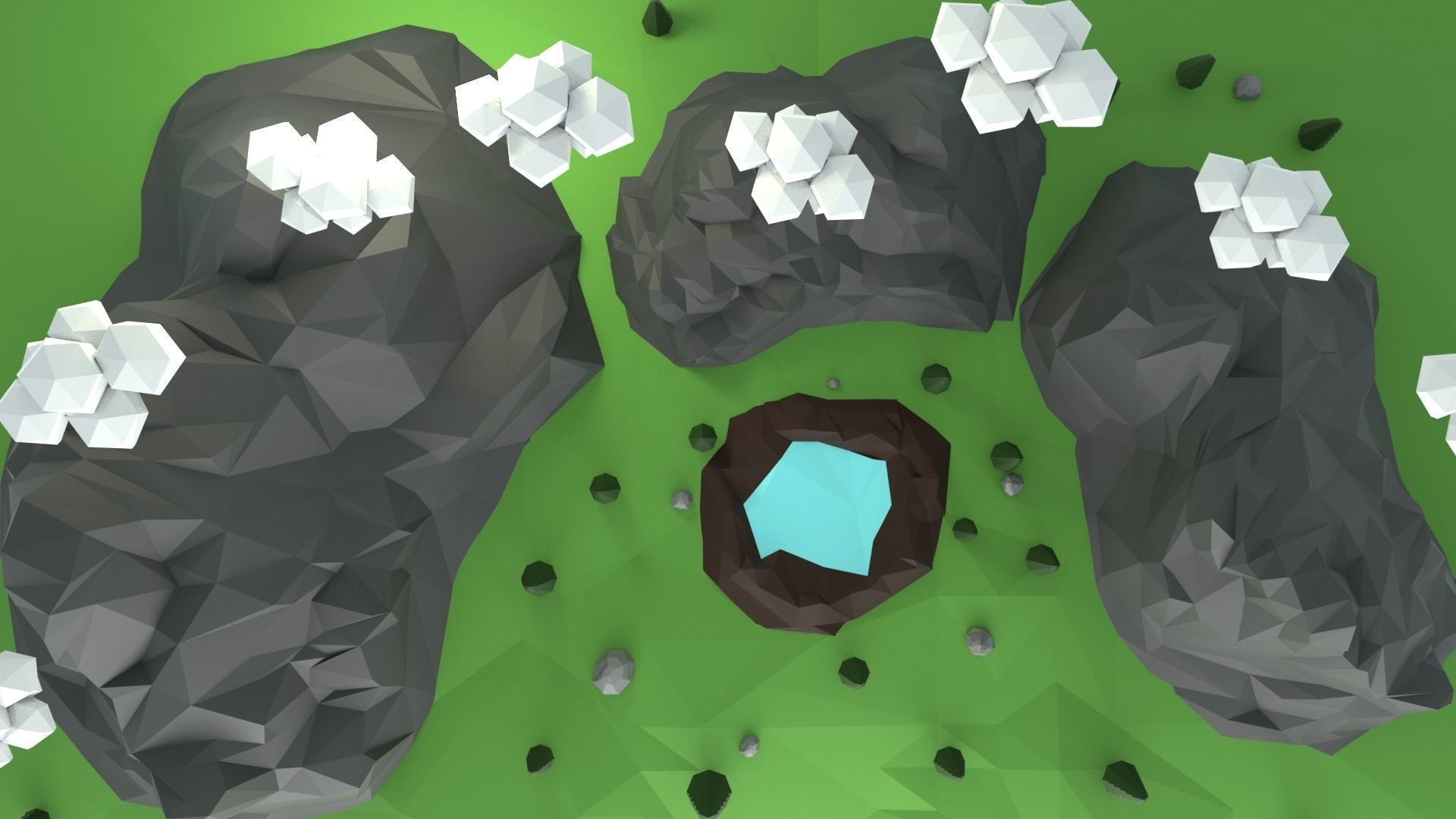 Low Poly Mountain with Crater Lake Scene Low-poly 3D model_26