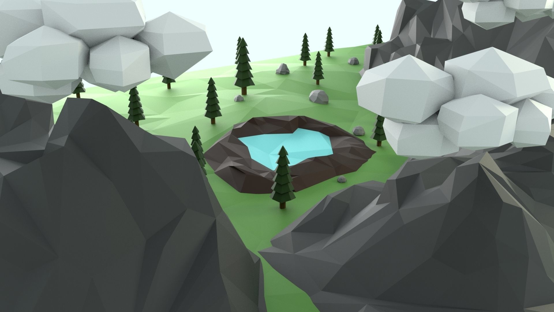 Low Poly Mountain with Crater Lake Scene Low-poly 3D model_53