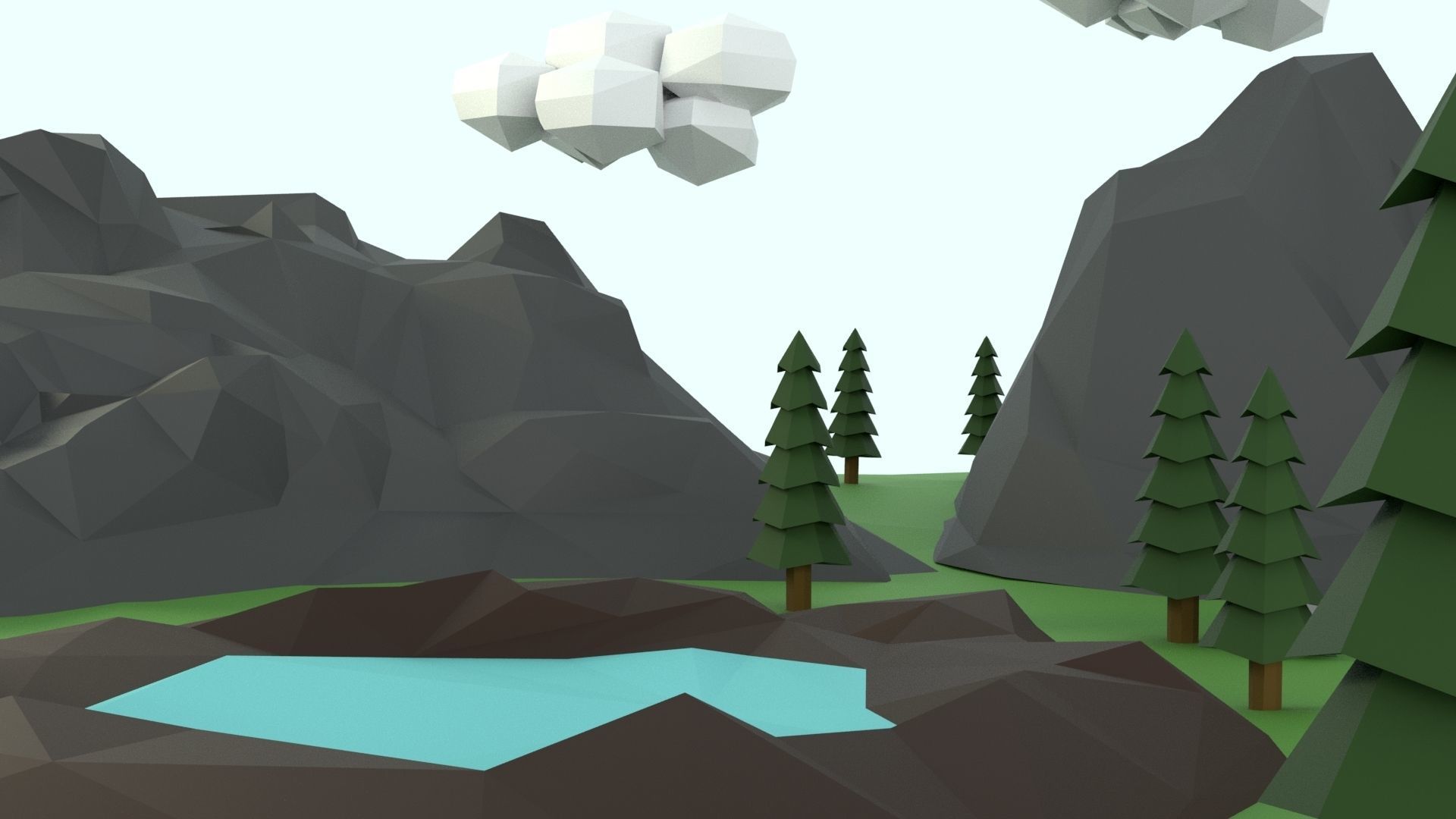 Low Poly Mountain with Crater Lake Scene Low-poly 3D model_45