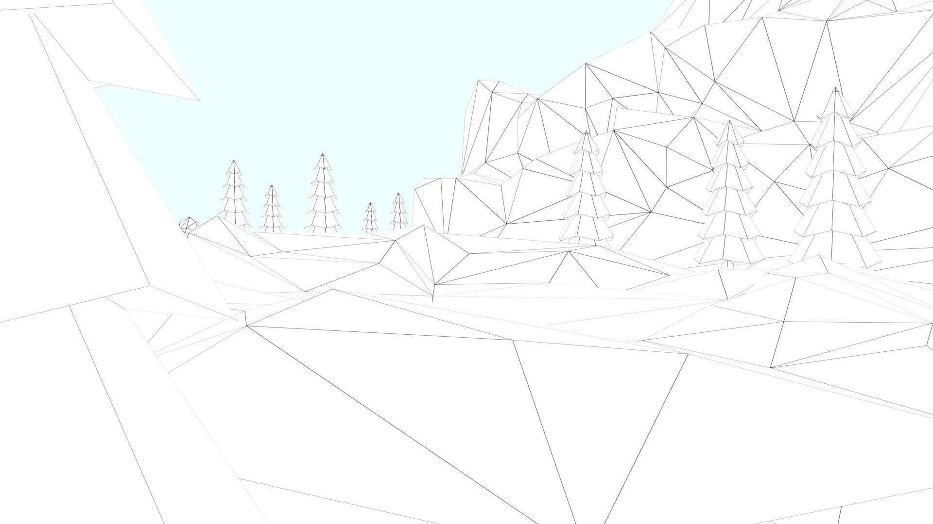 Low Poly Mountain with Crater Lake Scene Low-poly 3D model_48