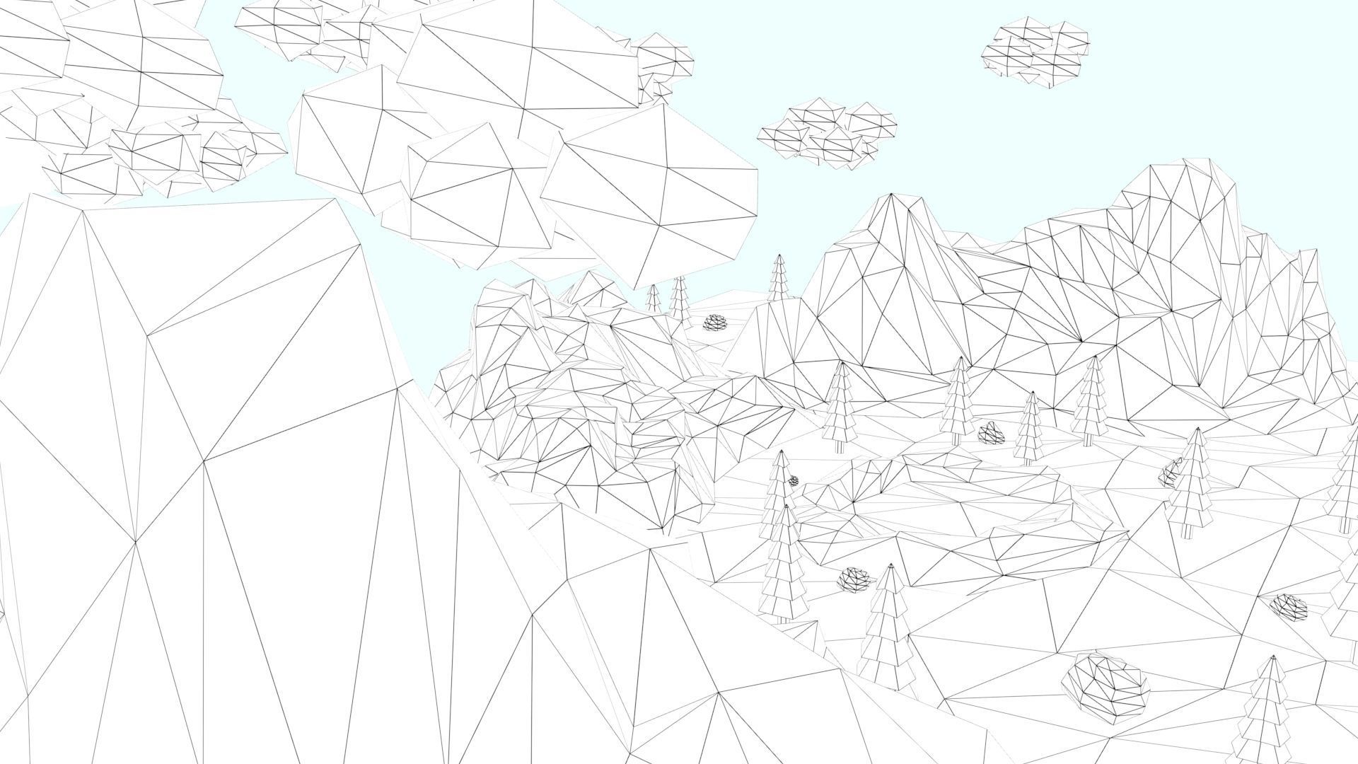 Low Poly Mountain with Crater Lake Scene Low-poly 3D model_31