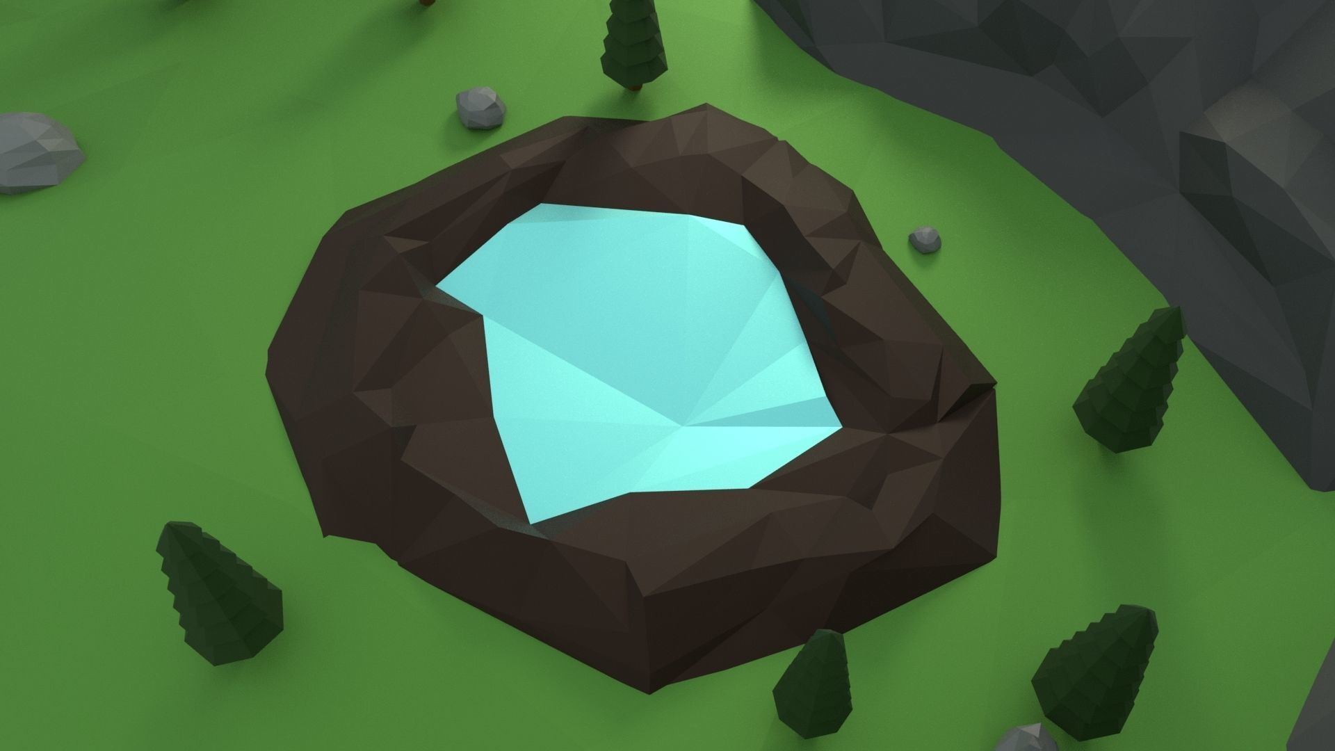 Low Poly Mountain with Crater Lake Scene Low-poly 3D model_12