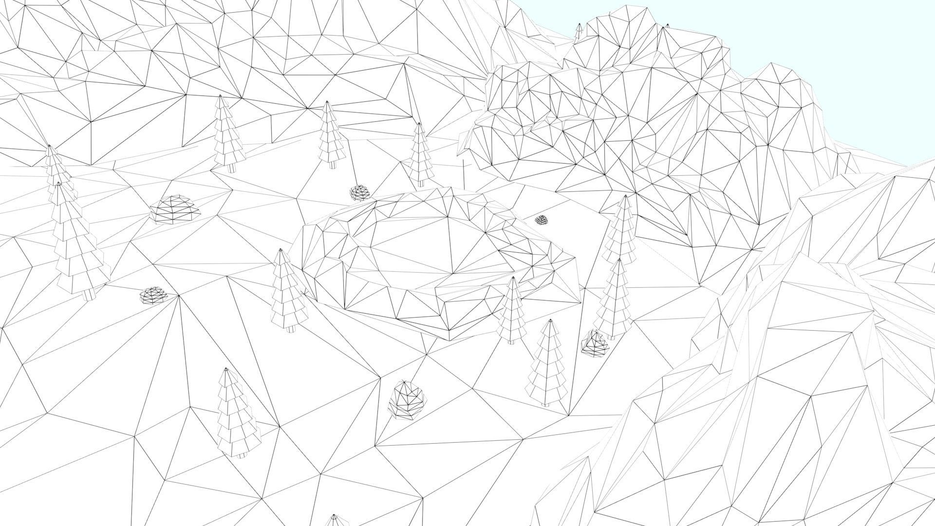 Low Poly Mountain with Crater Lake Scene Low-poly 3D model_11