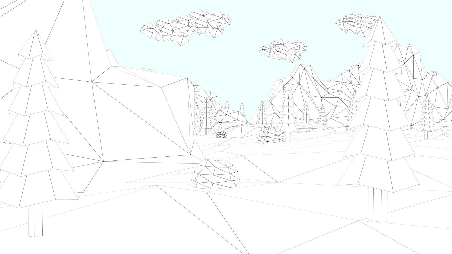 Low Poly Mountain with Crater Lake Scene Low-poly 3D model_33