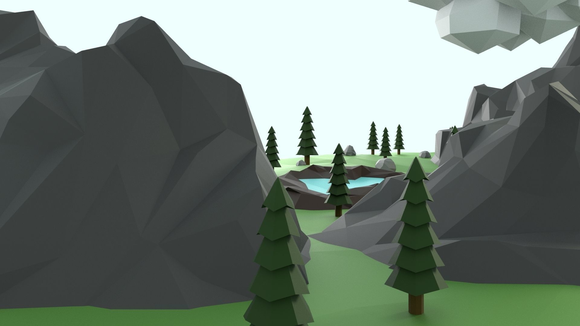 Low Poly Mountain with Crater Lake Scene Low-poly 3D model_49