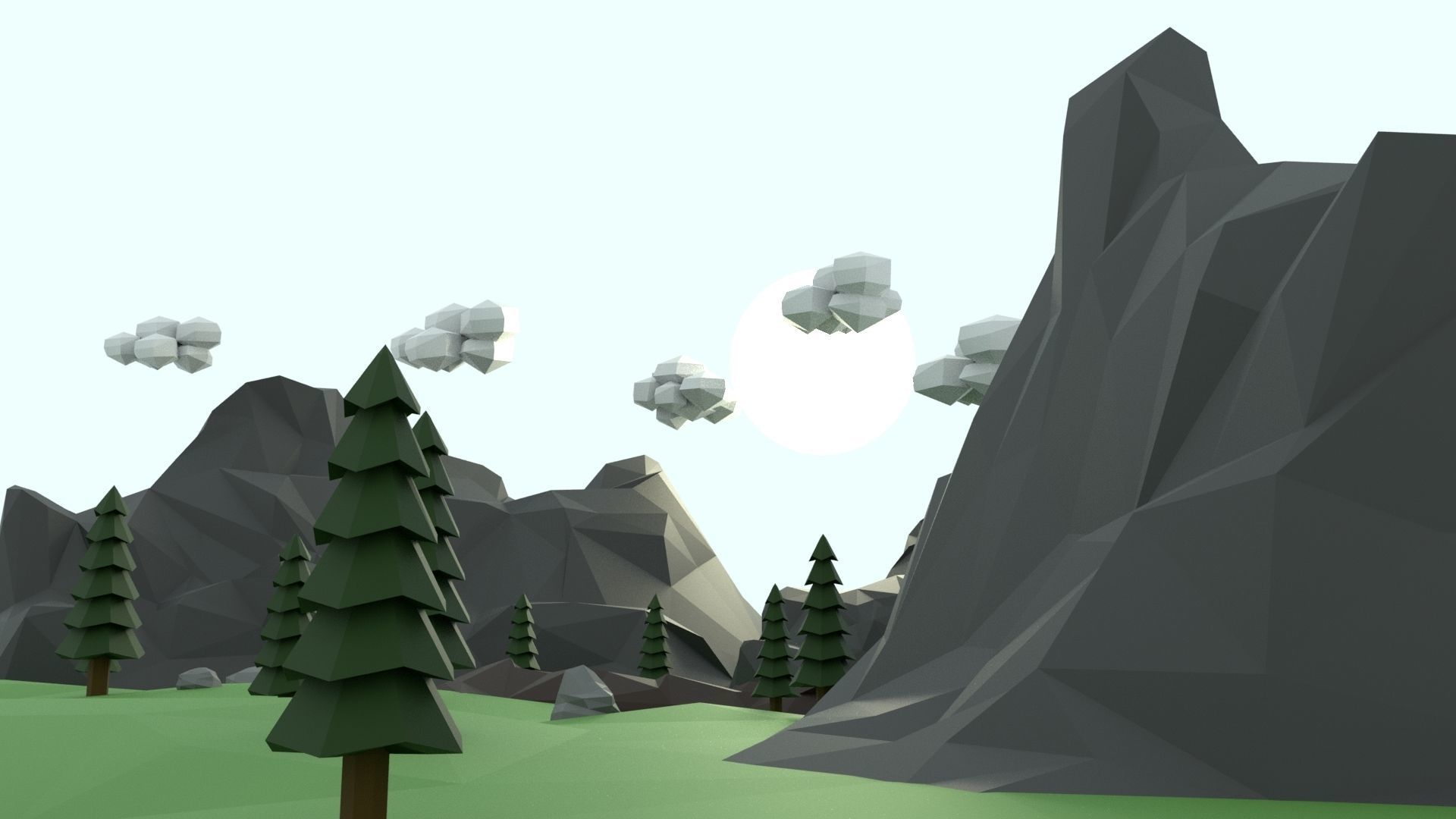Low Poly Mountain with Crater Lake Scene Low-poly 3D model_6